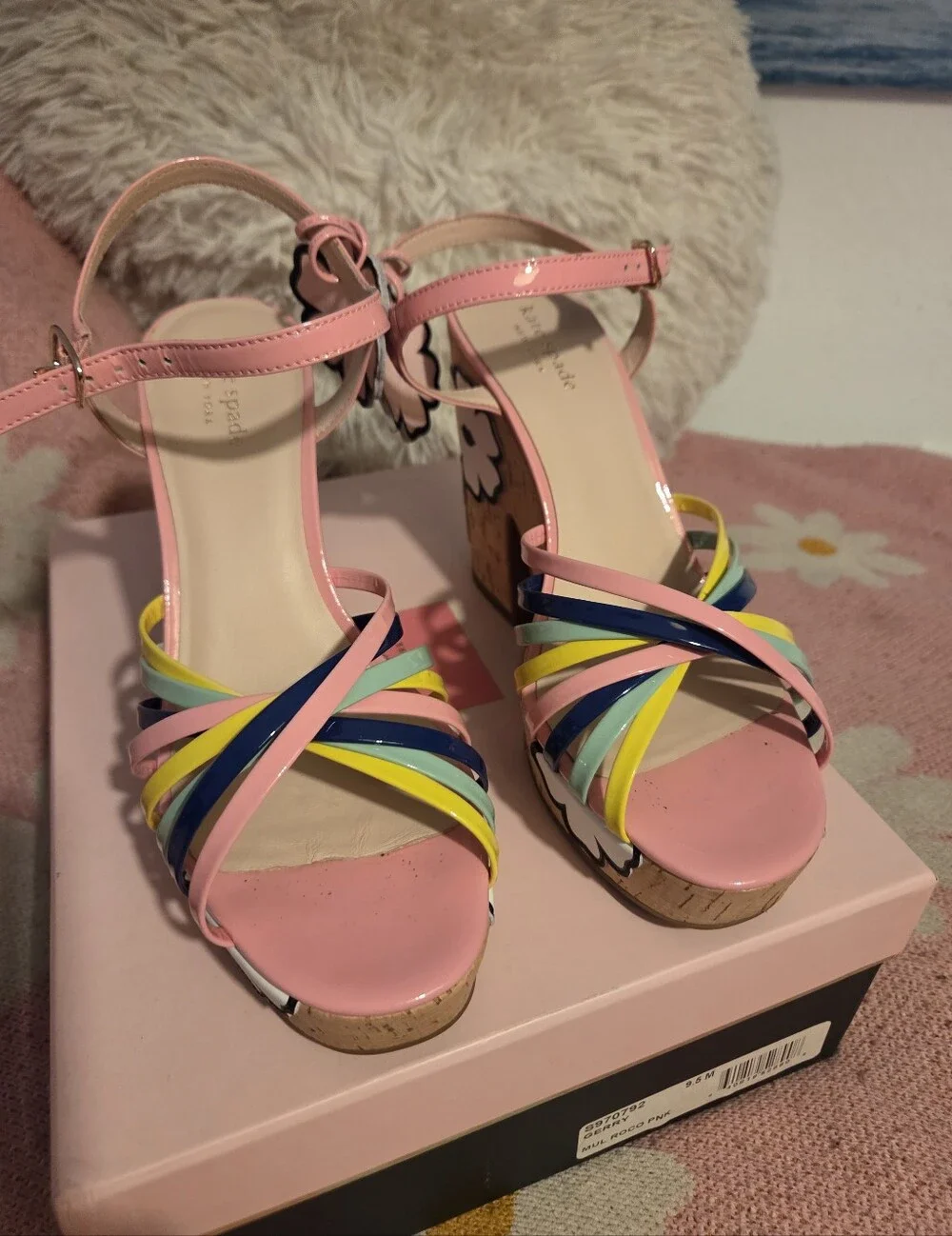 kate spade Pink Multicolor Strappy Cork Platform Sandals